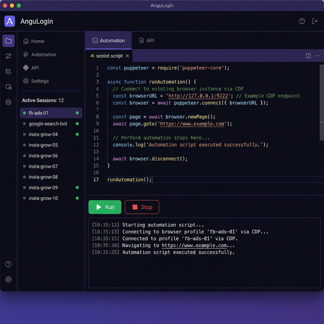 AnguLogin API & Automation view